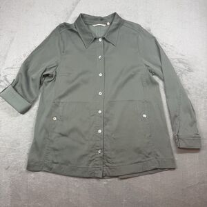 Soft Surroundings Shirt Women’s M Green Roll Tab Sleeves Pockets Shacket Utility